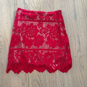 For love and lemons red lace skirt